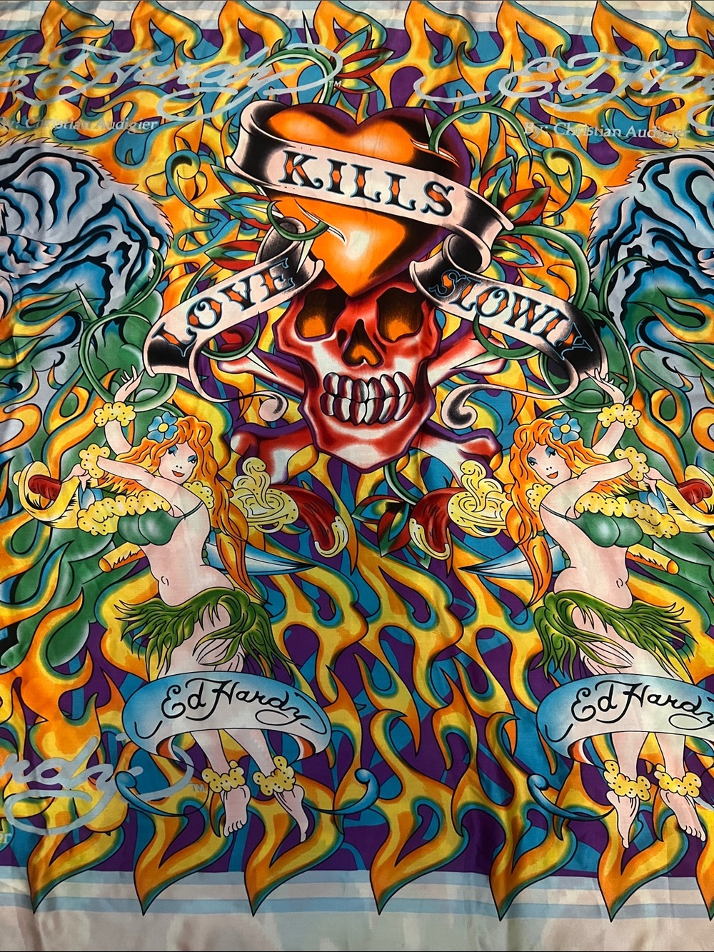 Ed Hardy Vibrant Flame & Tiger Multicolor Wall Tapestry - Picture 2 of 7